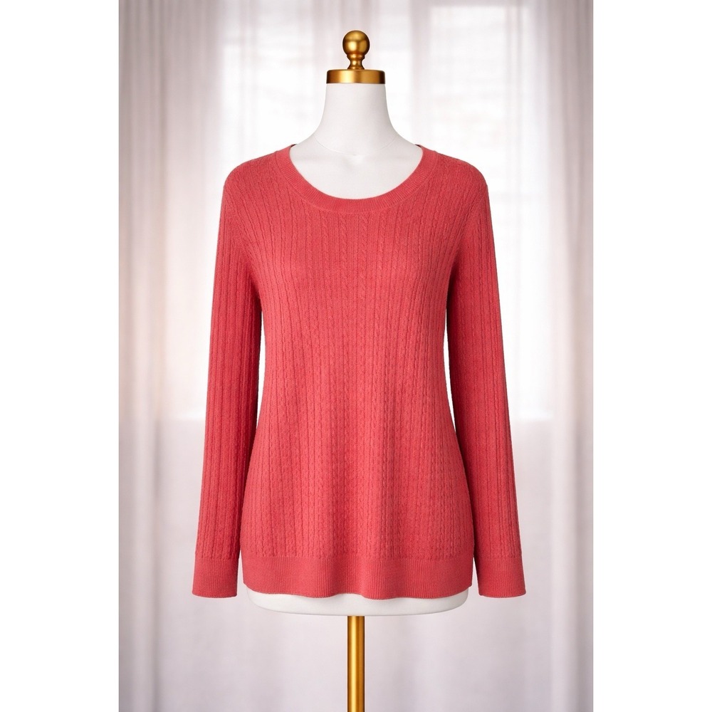 Banana Republic Cable Knit Sweater Coral Pink Jumper Round Neck Pullover Size M